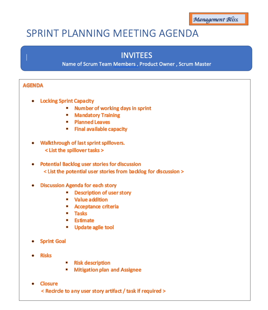 Sprint Planning Meeting Agenda – Management Bliss Within Training Agenda Template