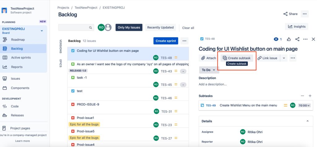 how-to-create-sub-tasks-in-jira-management-bliss
